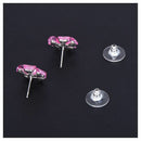 Women Flower Crystal Rhinestone Ear Stud Earrings Pink