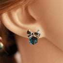 Blue Crystal Rhinestone Enamel Bow Ear Stud Bowknot EarringsGift Women JewelryBX