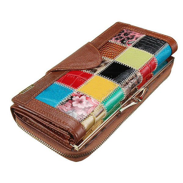 Women Ladies Leather Patchwork Wallet Long Zip Purse Card Holder Clutch Han P8K9