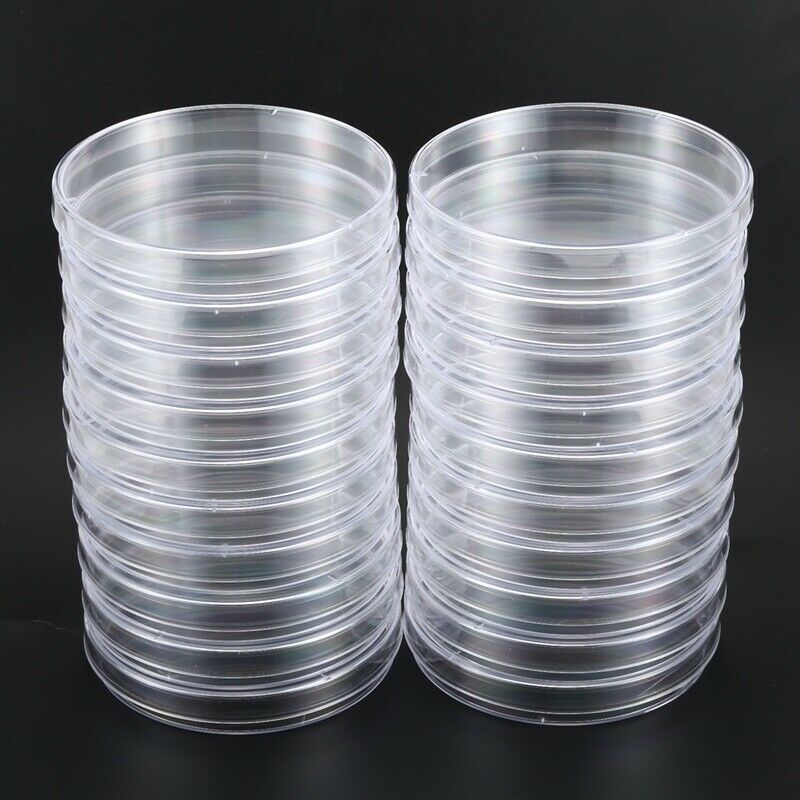 20 Pack Sterile Plastic Petri Dishes, 100mm Dia x 15mm Deep, with Lid M6T3