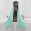 Black Mint Green Gradient Wig 65cm Long Bangs Long Straight Hair Adjustable