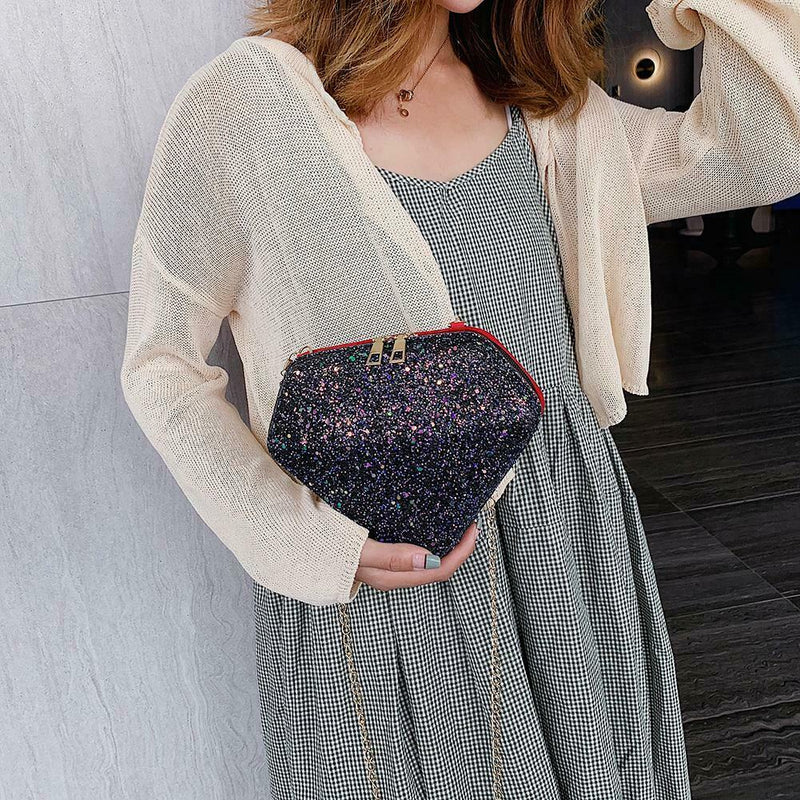 Creative Diamond Shaped Shoulder Bag Sequins Women Crossbody Bags (Black)