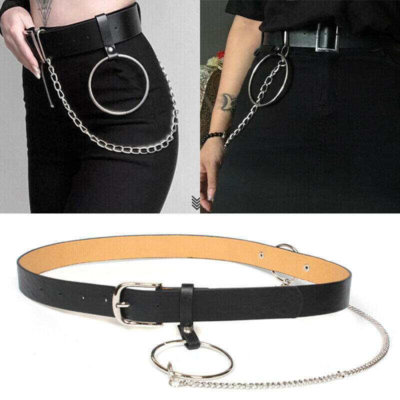 Gothic Chain Belt Circle Hollow Out Punk Unisex Adjustable Leather Buckle B BX
