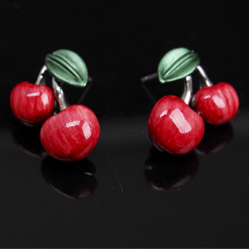 1 Set Fashion Red Cherry Jewelry Set Metal Bridal Necklace Earrings Chic D6DTEUS