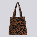 Women Corduroy Handbag Animal Print Big Capacity Shoulder Bag (Leopard)