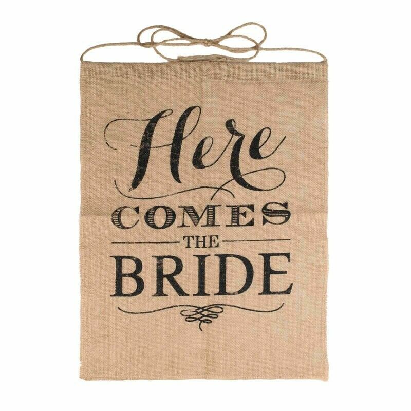 "Here Comes the Bride" Wedding Rustic Ceremony Burlap Banner For Flower Chi