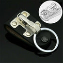 Stainless Steel Black Leather Detachable Key Chain Belt Clip Ring Holder