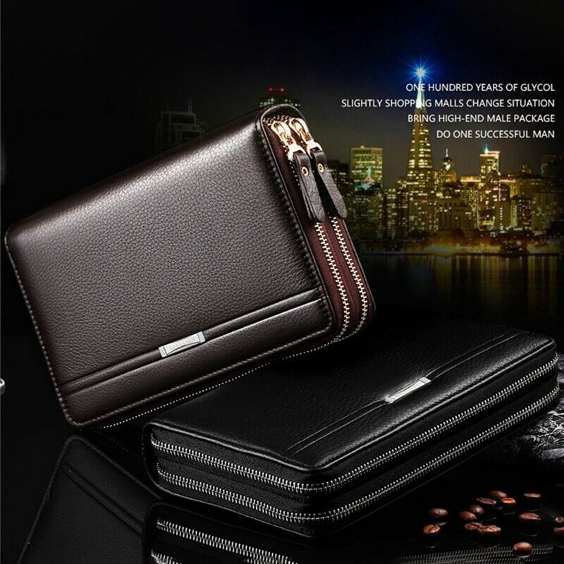 Leinasen Men Wallets With Coin Pocket Long Zipper Coin Purse For Men Clutch B7D3