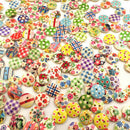 100pcs Colorful Multi-pattern Wooden Button 2 Holes Sewing Scrapbook Craft DIY