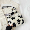 Women Fluffy Shoulder Bag Solid Plush Handbags Female Winter Totes (Flower)