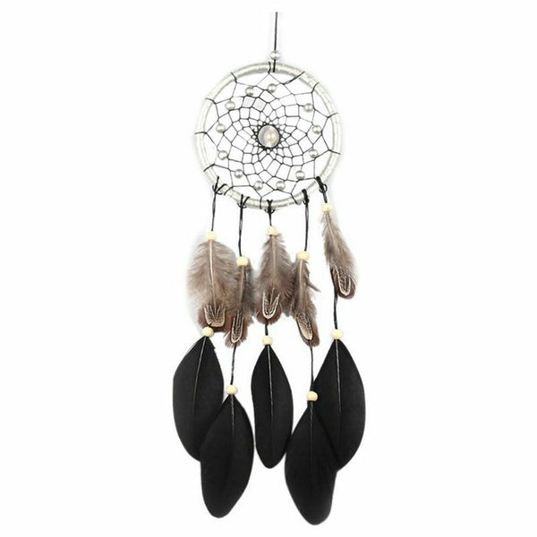 Black+gray Feather Dream Catcher, Handmade Wind Chime Bead Hanging Ornament