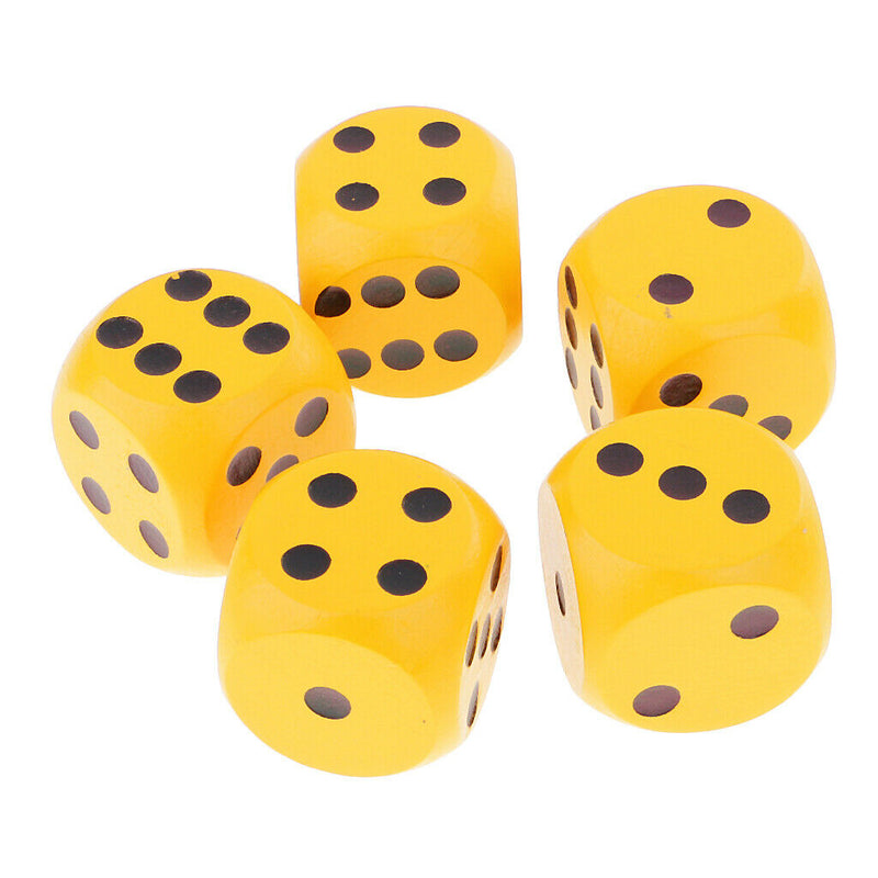 5x Table Game Dice D6 Wooden Die for Drinking Game D&D Game Toys Gift Yellow