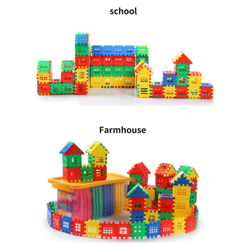 ABS Plastic House Building Bricks Stacking Blocks Set - 66 Pieces with Storage