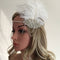 White Feather Flapper Headband w/Tassel 1920s Great   Bridal Headpiece