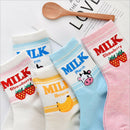 Random Long Socks Strawberry Banana Cow Ankle Socks Milk Patterned Short Sock JR