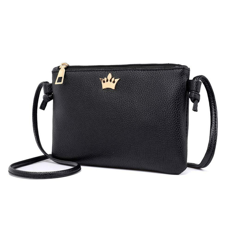 Women PU Leather Crown Shoulder Bags Zipper Casual Crossbody Bags/Black