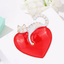 Cat Love Heart Enamel Pins Badge Clothes Lapel Brooch Women Jewelry (White)