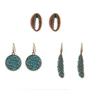 3 Pairs Retro Round Flower Leaf Hook Earrings Boho Ear Drop Women Jewelry