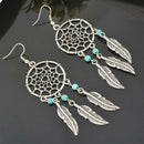 Women Retro Turquoise Dreamcatcher Dangle Earrings Feathers Bead Antiq FPC
