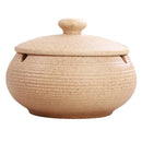 Ceramic Ashtray Cigarettes Ash Holder with Lid for Indoor or Outdoor Use-Beige
