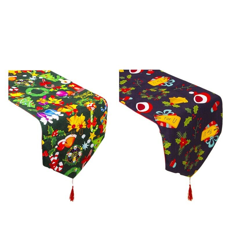 2 Pcs Set Christmas TableCloths Fabric Double-Layer Polyester Cotton Christ R6A5