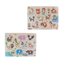 2 Set Wooden Peg Puzzle Zoo & Farm Animals Jigsaw Preschool Learning Toys