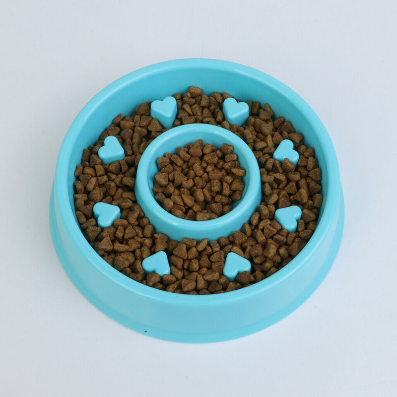 Pet Dog Slow Down Eating Feeder Dish Pet Cat Puppy Feeding Food Bowl Blue