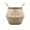 Basket Rattan Folding Wicker Handle Round Natural Sea Grass Plant Storage lj