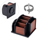 6-Compartment Wood Rotating Remote Caddy Desktop Office Supply Organizer Ho