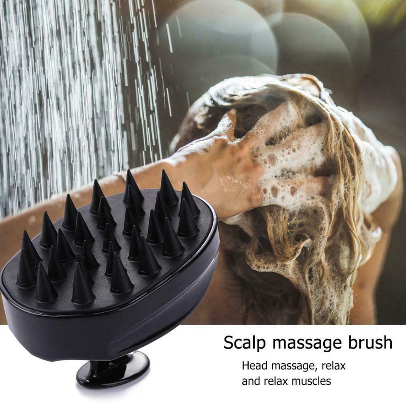 Silicone Shampoo Scalp Massage Brush Bath Body Hair Washing Comb (Black)