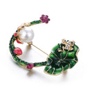 Enamel Lotus Flower Green Leaves Frog Brooch Pin Shirt Collar Pin Jewelry GiftJR