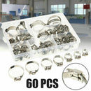 60 Pcs Stainless Steel Hose Pipe Hoop Strong Hose Clamp Wire Assorted Kit W/ Box