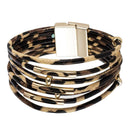 Retro Multilayer Leather Leopard Bracelet Earrings Unisex Wristband Bangle Set