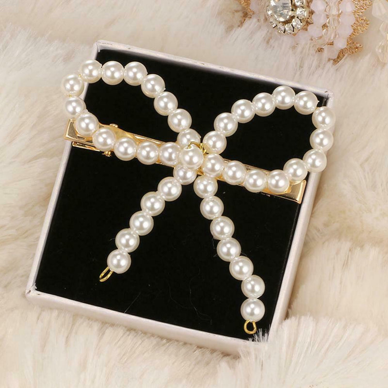 Girl Pearls Bowknot Barrette Korean Women Fringe Hair Clip Ponytail Headwear