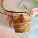 Round Woven Bag,Hand Woven Rattan Bag With Leather Strap Braided Women Cros