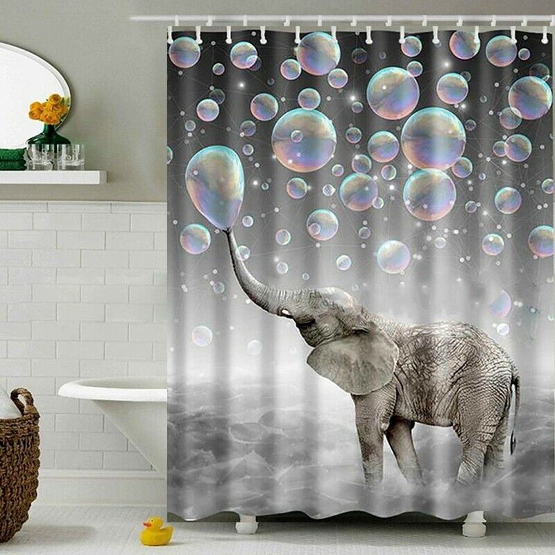 Waterproof Fabric Bathroom Shower Curtain Sheer Panel Decor 12 Hooks Bubble Q6Z7