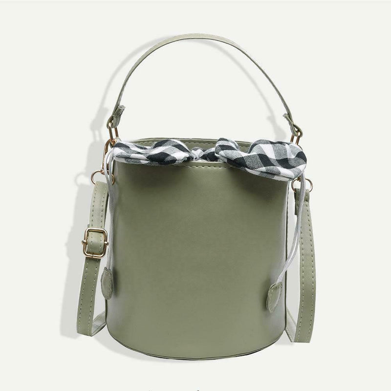 Plaid Bowknot Shoulder Handbags Leather Women Crossbody Bucket Bags (Green) A