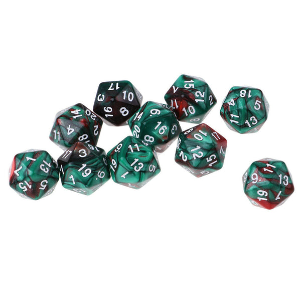 Set of 10 Green Coffee D20 Acrylic Dice for RPG D&D Gaming Twenty Sided Die