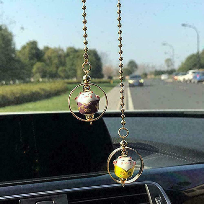 1*Car Rear View Mirror Hanging Decoration Lucky Cat Pendant Auto Car Access L6U2