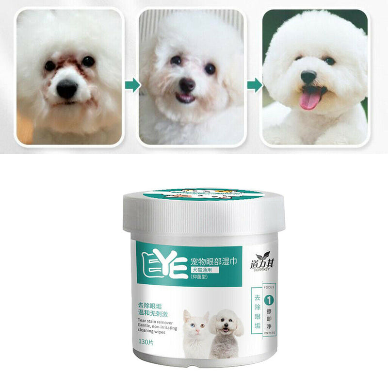 130Pcs Pet Eye Wet Wipes Well Soaked Dog Tear Cleaning Towels Stain Wipes Pads