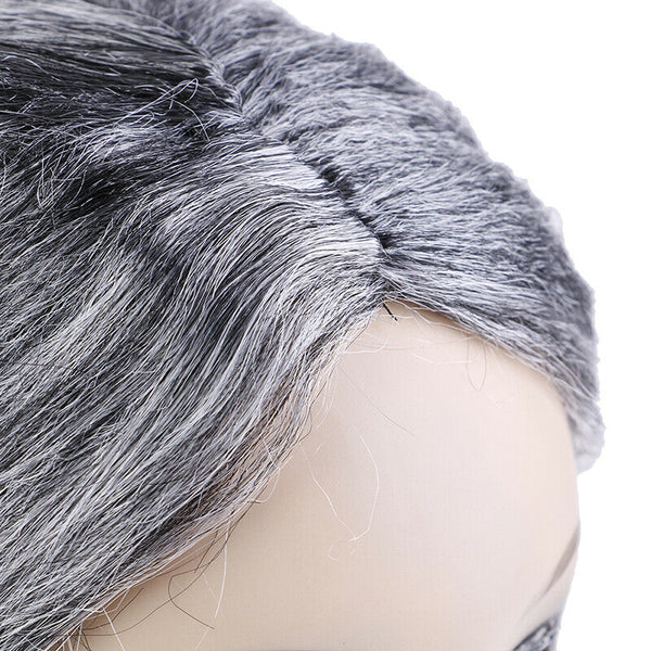 Old Lady Grandma Granny Grey Wig Bun Hair Grand Mother Fancy Dress Costume FT