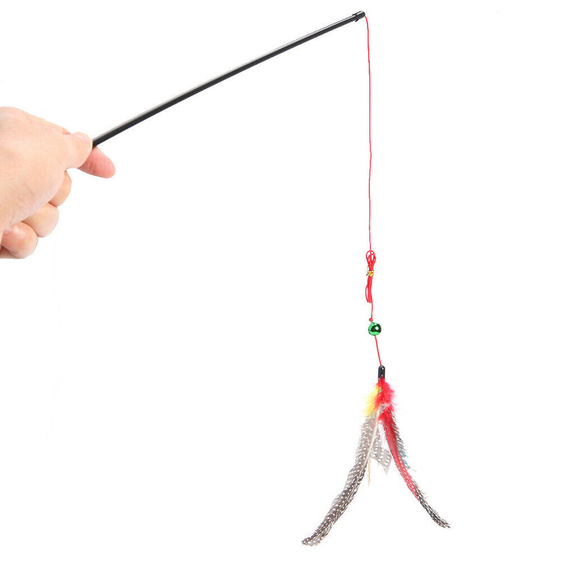 Cat Teaser Wand Toys Feather Rod Kitten Interactive Stick with Bell Pet Supplies
