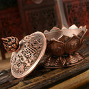 Tibet Collect Alloy Auspicious Lotus Shape Statue Box Incense Burner Censer N6P3