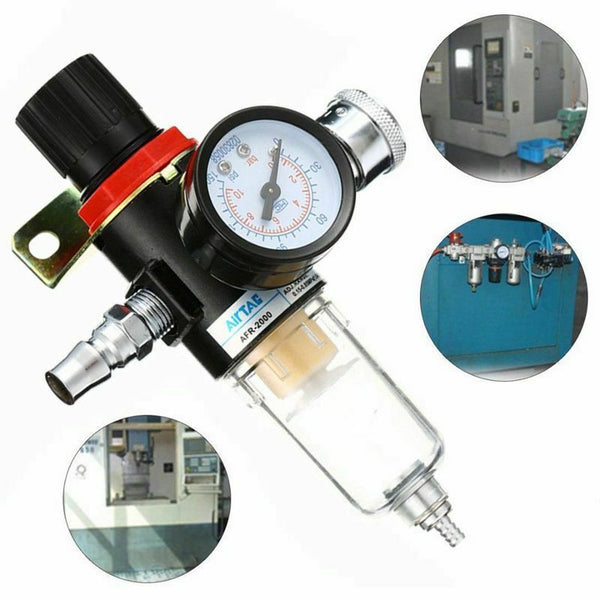 1/4 Air Compressor Filter Water Separator Trap Tools Kit With Regulator AFR