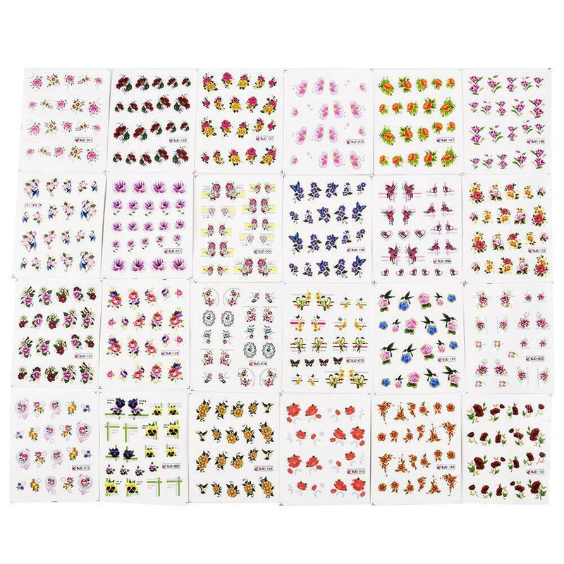 55Pcs Cherry Nail Water Decals Flower Butterfly Nail Art Transfer Stickers Decor