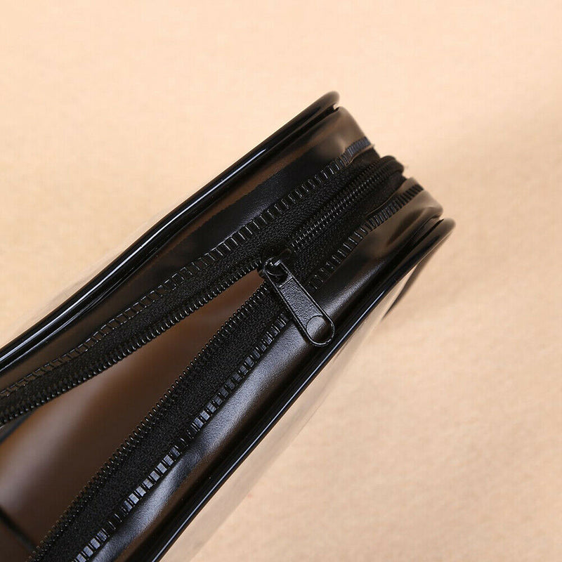 Waterproof Dust-proof PVC Transparent Pencil Case Zipper Pen Holder (Black) A