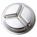 Stainless Steel 3 Sections Round Divided Dish Snack Dinner Plate Diameter 2 H1N4