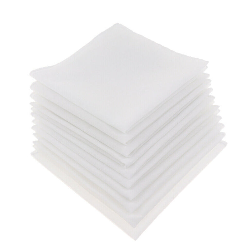 10 Pack Men Women 100% Cotton White Handkerchiefs Comfy Hanky Party Hankies