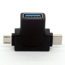 USB 3.0 Female to Micro-USB 5 Pin Male and Type C (USB C) Male Adapter Conn