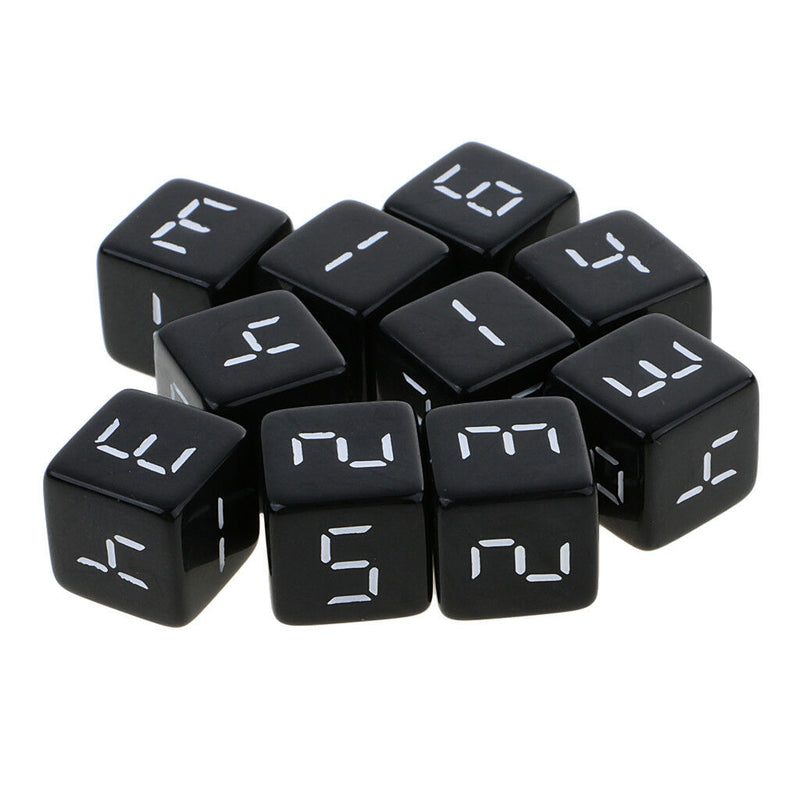 Set of 10 D6 Dice Six Sided Die Black with White Numbers for Dice Game 16mm